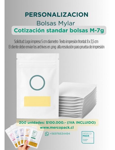 Personalización Frontal Bolsas Mylar M | Pack 200 Unidades