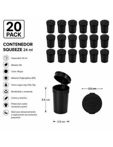 Contenedor Pop Top Negro 24 ml 6D – Pack 20 Unidades