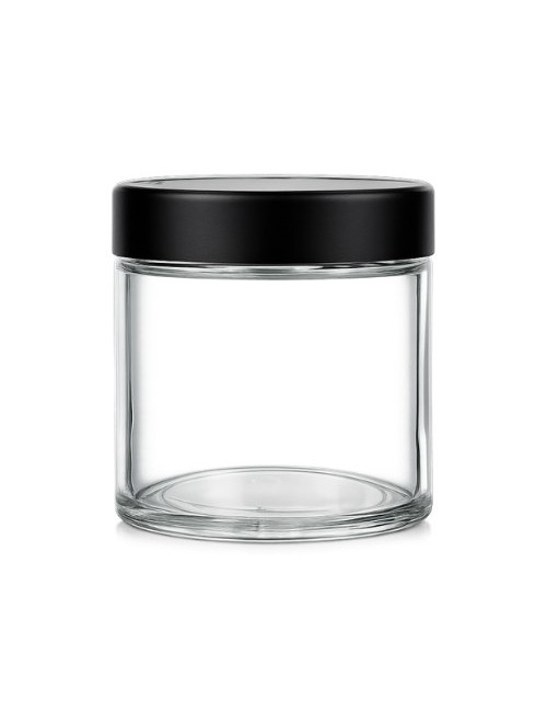 Frasco de Vidrio 90 ml Child Proof Transparente Tapa Negra - Pack 20 Unidades