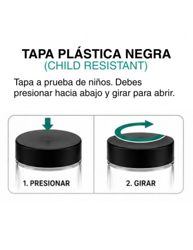 Frasco de Vidrio 90 ml Child Proof Transparente Tapa Negra - Pack 20 Unidades