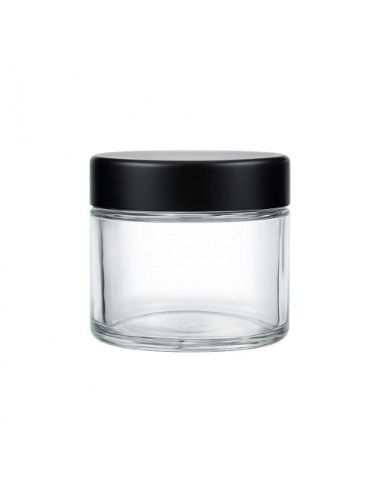 Frasco de Vidrio 60 ml Child Proof Transparente Tapa Negra - Pack 20 Unidades
