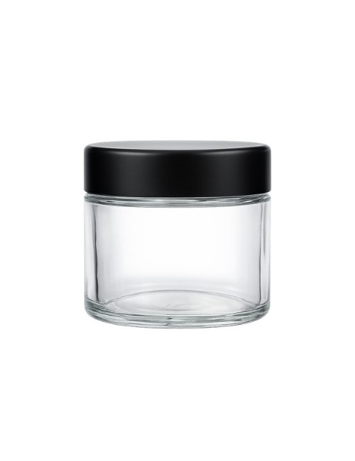 Frasco de Vidrio 60 ml Child Proof Transparente Tapa Negra - Pack 20 Unidades