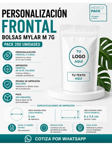 Personalización Frontal Bolsas Mylar M | Pack 200 Unidades