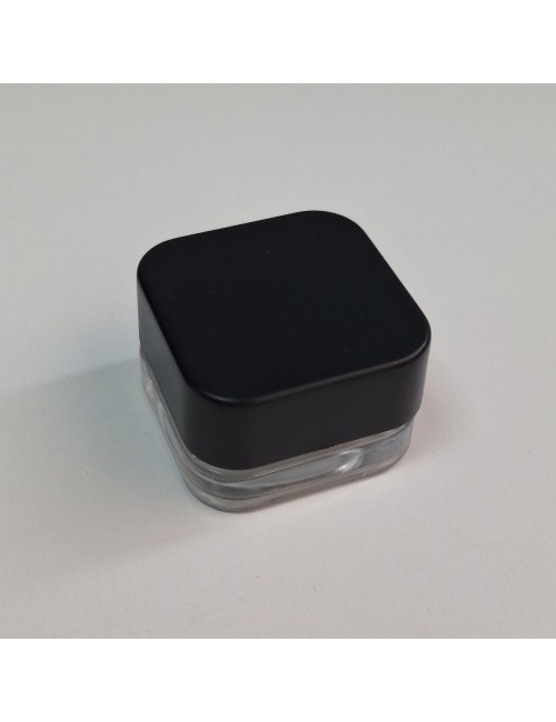 Tarro de vidrio de 5 ml perfil bajo cuadrado con tapa negra