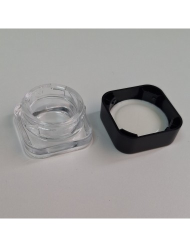 Tarro de vidrio de 5 ml perfil bajo cuadrado con tapa negra