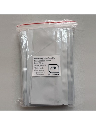 Bolsa Mylar Blanca 15×6.8 cm – Formato alargado (Pack 50 Unidades)