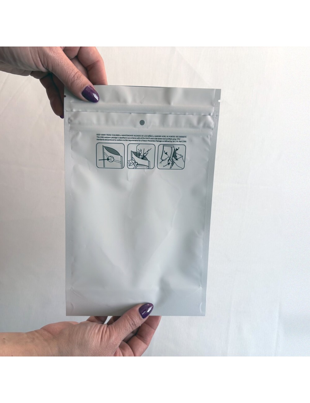 Bolsa Mylar Blanca XL | 23,5×15 cm | Child-Proof | Pack 50 Unidades