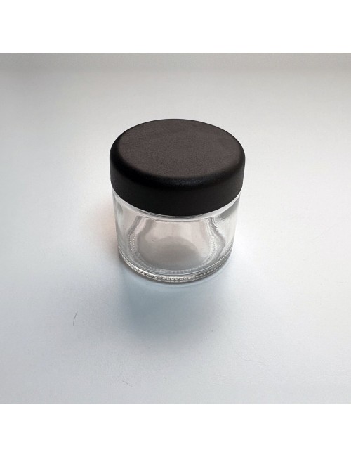 Frasco de Vidrio 60 ml Child Proof Transparente Tapa Negra - Pack 20 Unidades