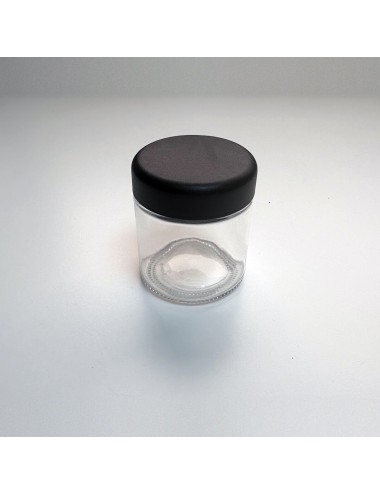 Frasco de Vidrio 90 ml Child Proof Transparente Tapa Negra - Pack 20 Unidades