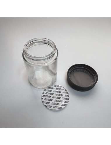 Frasco de Vidrio 120 ml Child Proof Transparente Tapa Negra - Pack 20 Unidades