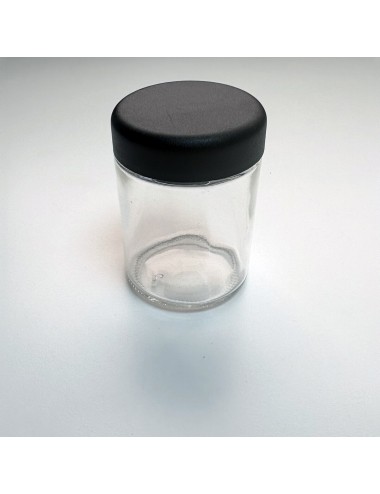 Frasco de Vidrio 120 ml Child Proof Transparente Tapa Negra - Pack 20 Unidades