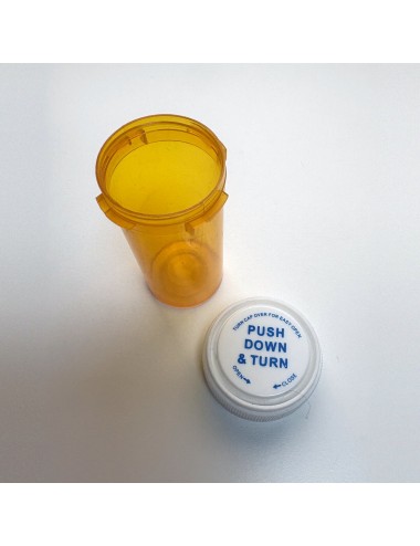 Frasco plástico 50 ml con tapa child-proof. Naranjo Translucido - Pack 20 unidades